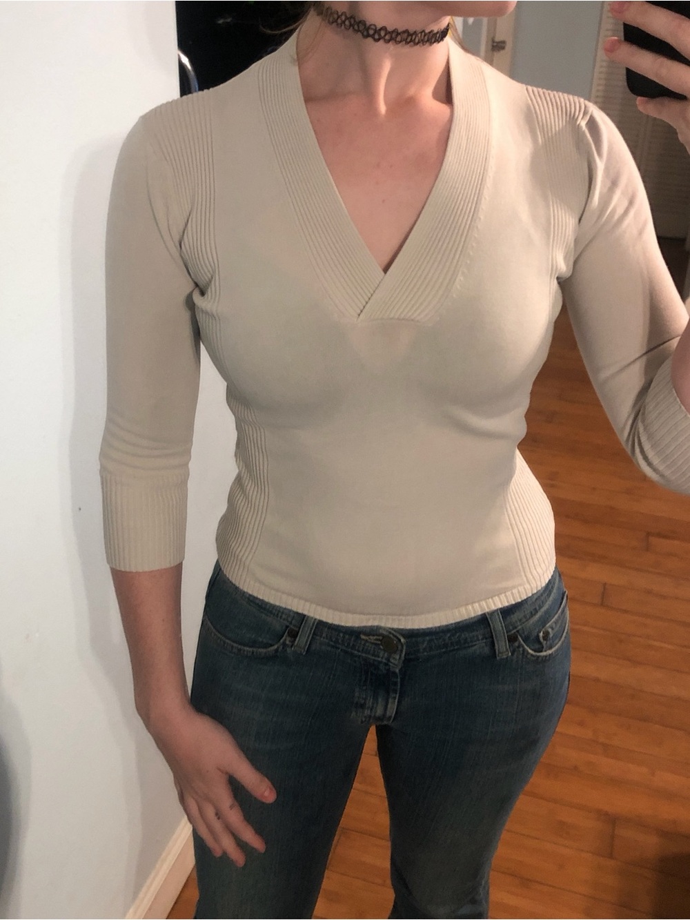 Say What? Beige Ribbed V-Neck Sweater